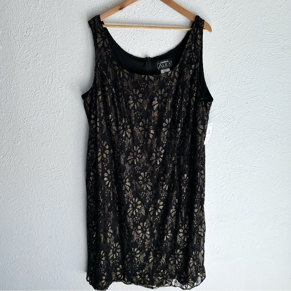 Alex Evenings Black and Gold Lace Two Piece Dress Set NWT Sz 24W - Picture 3 of 8